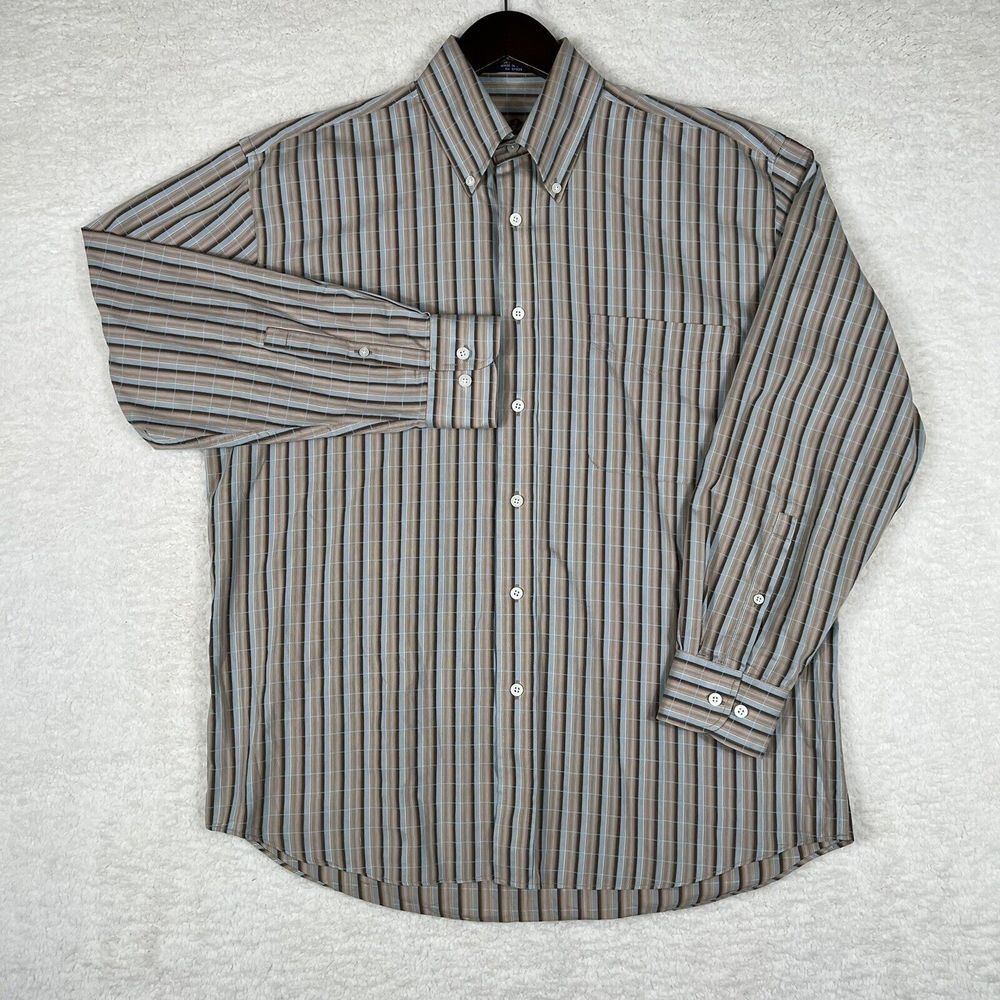 Alan Flusser Shirt Mens Medium Beige Striped Long Sleeve Button Down Casual - Picture 1 of 7